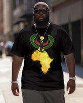 Black Printed Large Casual Men's Short Sleeved T-Shirt